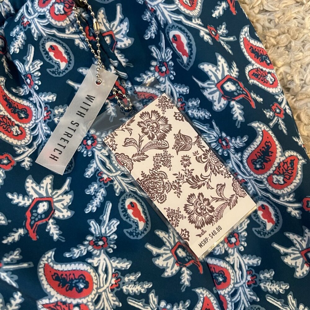 NWT Consequence Paisley Swim Trunks Teal Stretch Shorts Large - Picture 6 of 7